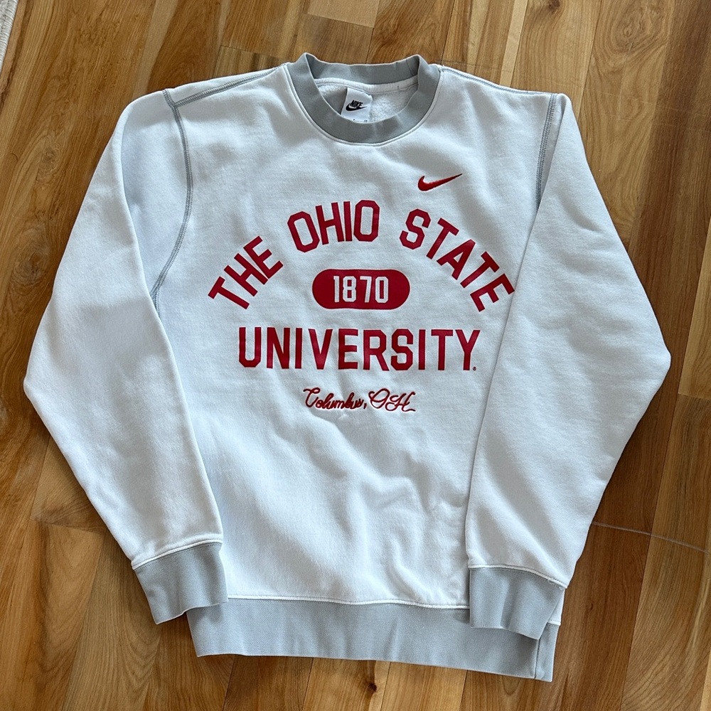 Nike White and Red Ohio State Crewneck Sweater